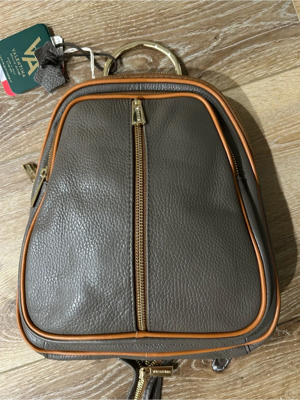 Women's Brown Grey Leather Backpack Purse